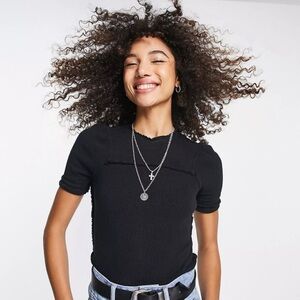 NWT Free People We The Free Care Red Delicious Shirt Black, XS